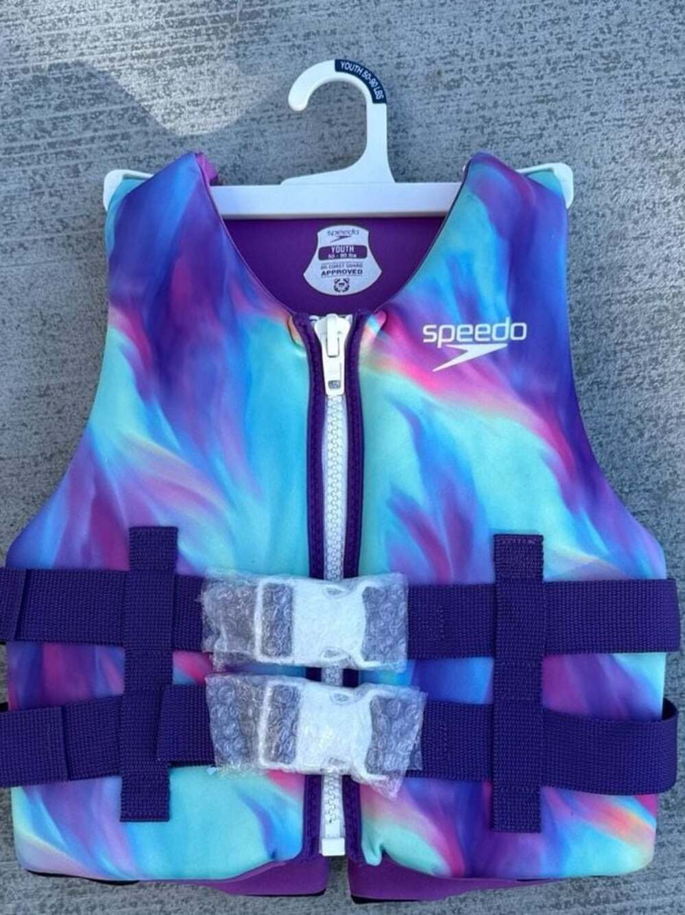 Speedo USCG Approved Youth Life Jacket Vest 50-90 lbs - Watercolor Purple